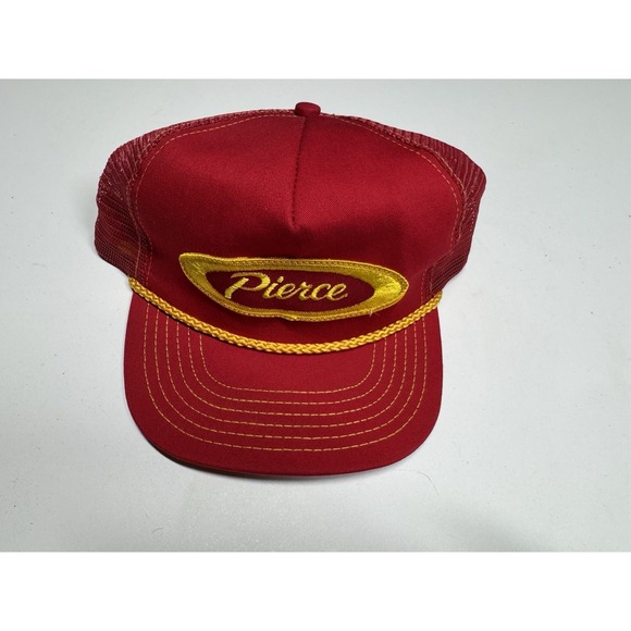 Vintage Other - Vtg Pierce Firetrucks Ballcap Snapback Trucker Mesh Red/Yellow